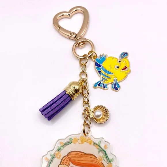 Disney inspired Ariel Keychain with Purple Tassel Handmade - Picture 3 of 7
